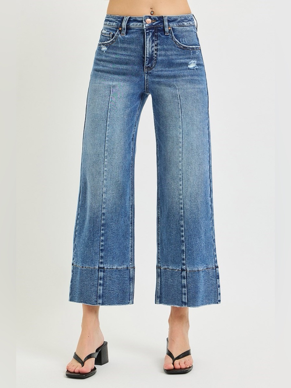 Like new! Risen PWC 21899 wide leg cropped jeans with milk distressing